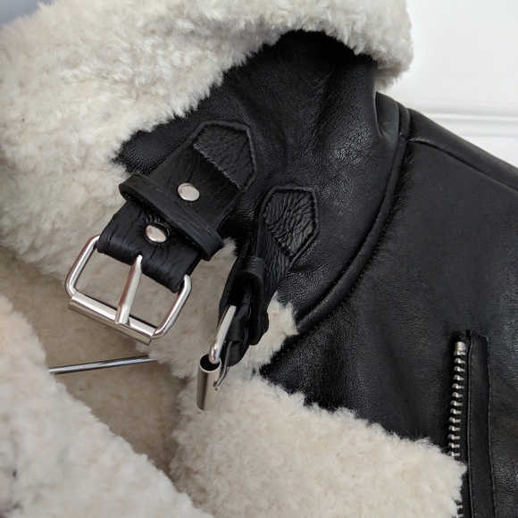 SALE!โจ NWT LEATHER MOTO SHERPA JACKET BLANK NYC XS - Picture 5 of 8